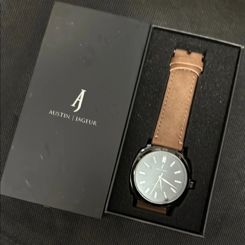 Elegant Brown Leather Watch with Minimalist Design by Austin Jageur - Picture 1 of 1